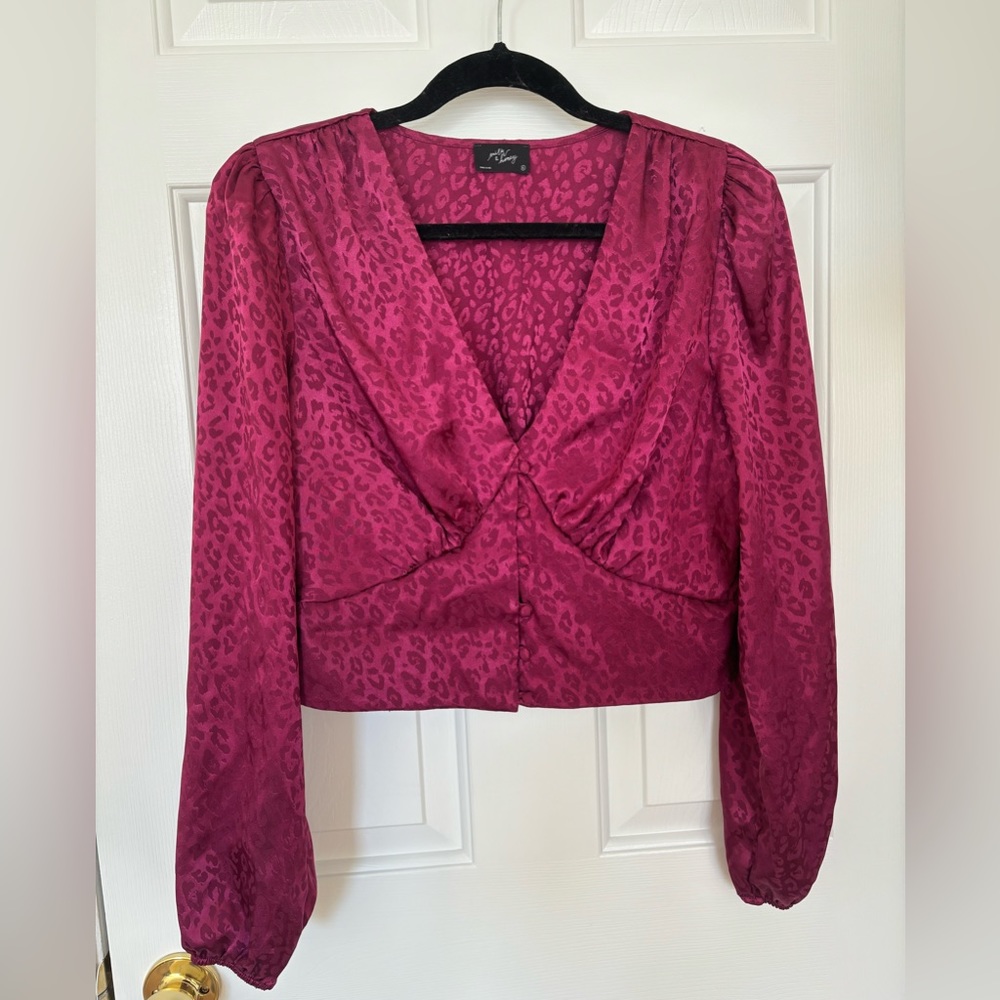 Milk & honey cheetah print silky long sleeve button up top